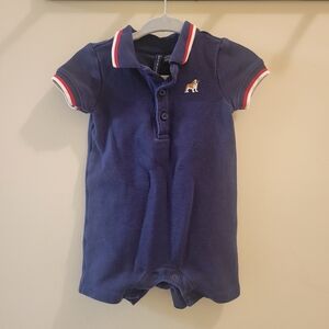 Janie & Jack Navy Polo Romper with Dog Embroidery